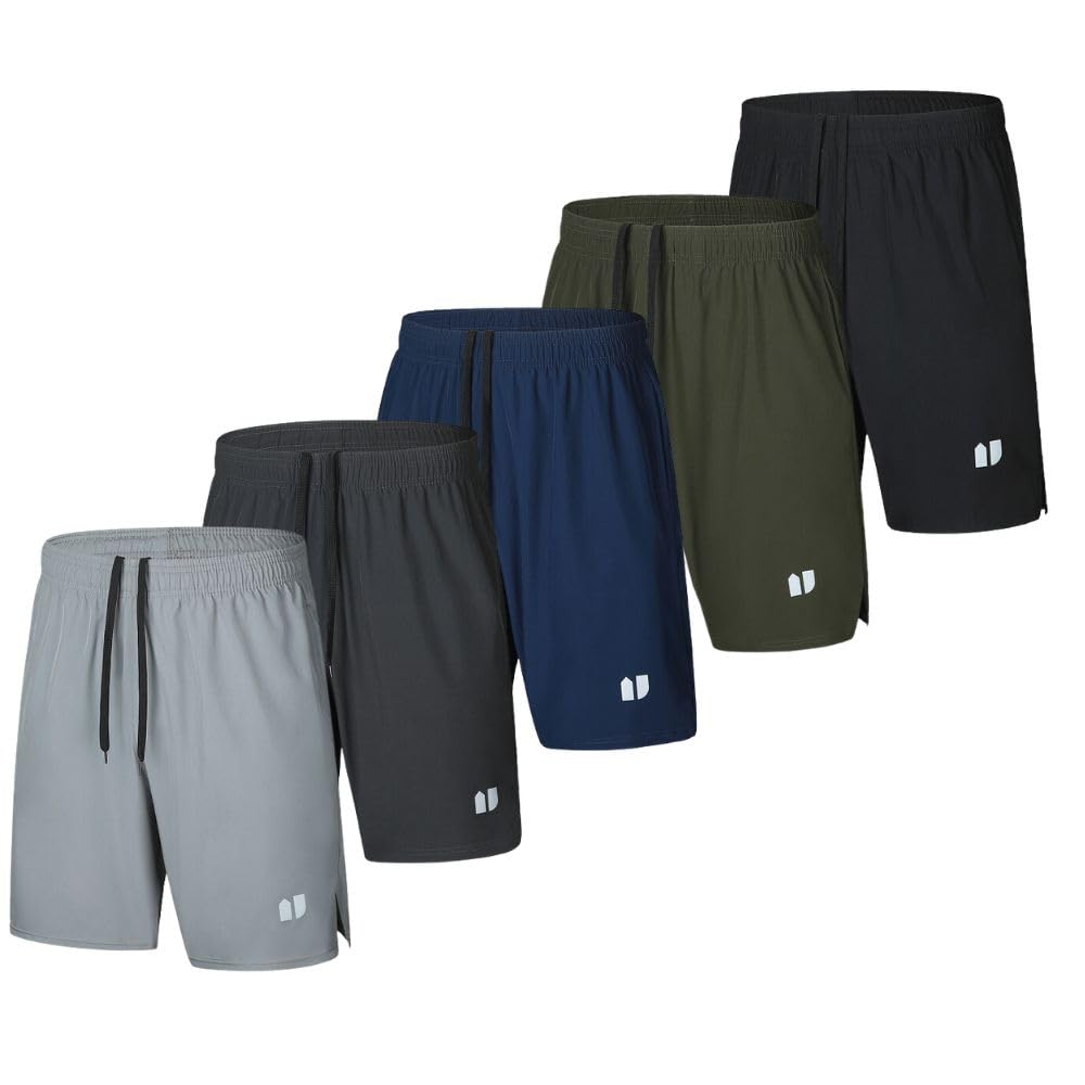 5 Pack Mens Running Shorts Quick Dry Jogging Shorts Mens Sports Shorts with Pockets Elastic Waist