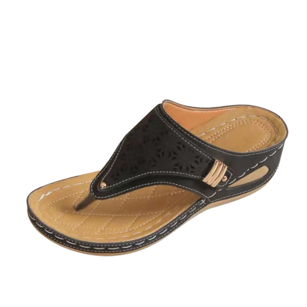 Women's Summer Comfortable Leather Shoes Orthopedic Women's Comfort Chic Summer Lightweight Leather Slides with Buckle Wedge Shoe Thick Wedges Leather Mules for Women