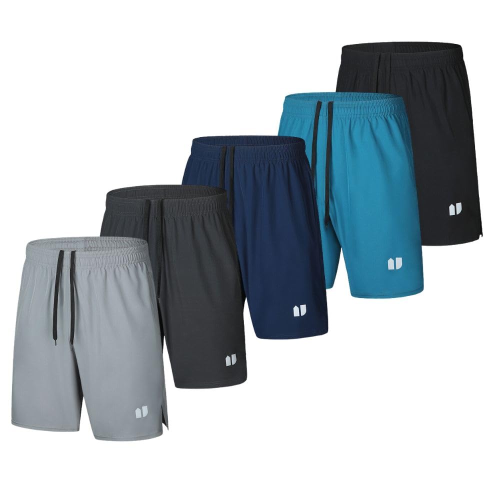 5 Pack Mens Running Shorts Quick Dry Jogging Shorts Mens Sports Shorts with Pockets Elastic Waist