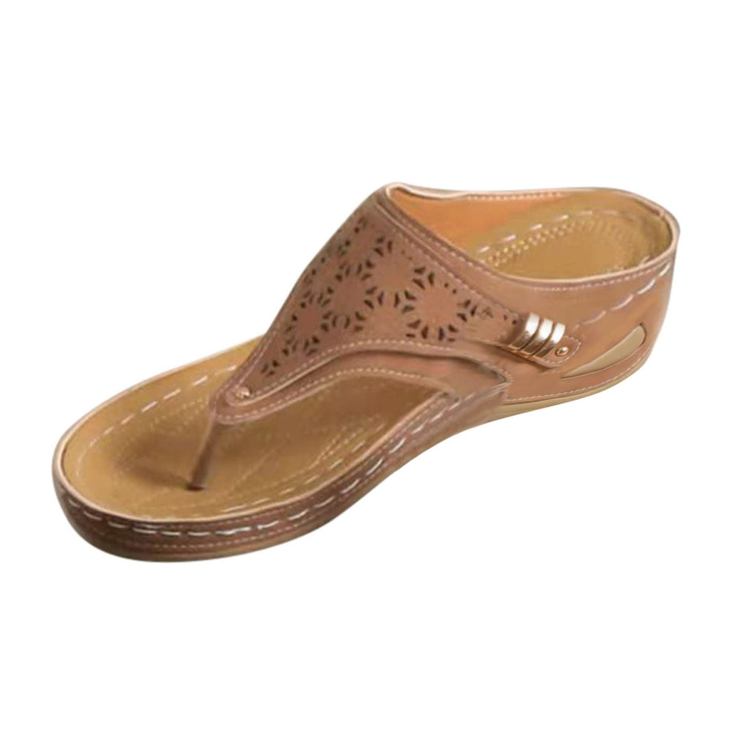 Women's Summer Comfortable Leather Shoes Orthopedic Women's Comfort Chic Summer Lightweight Leather Slides with Buckle Wedge Shoe Thick Wedges Leather Mules for Women