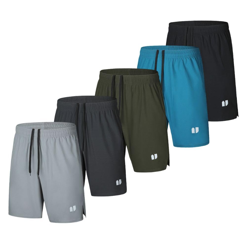 5 Pack Mens Running Shorts Quick Dry Jogging Shorts Mens Sports Shorts with Pockets Elastic Waist