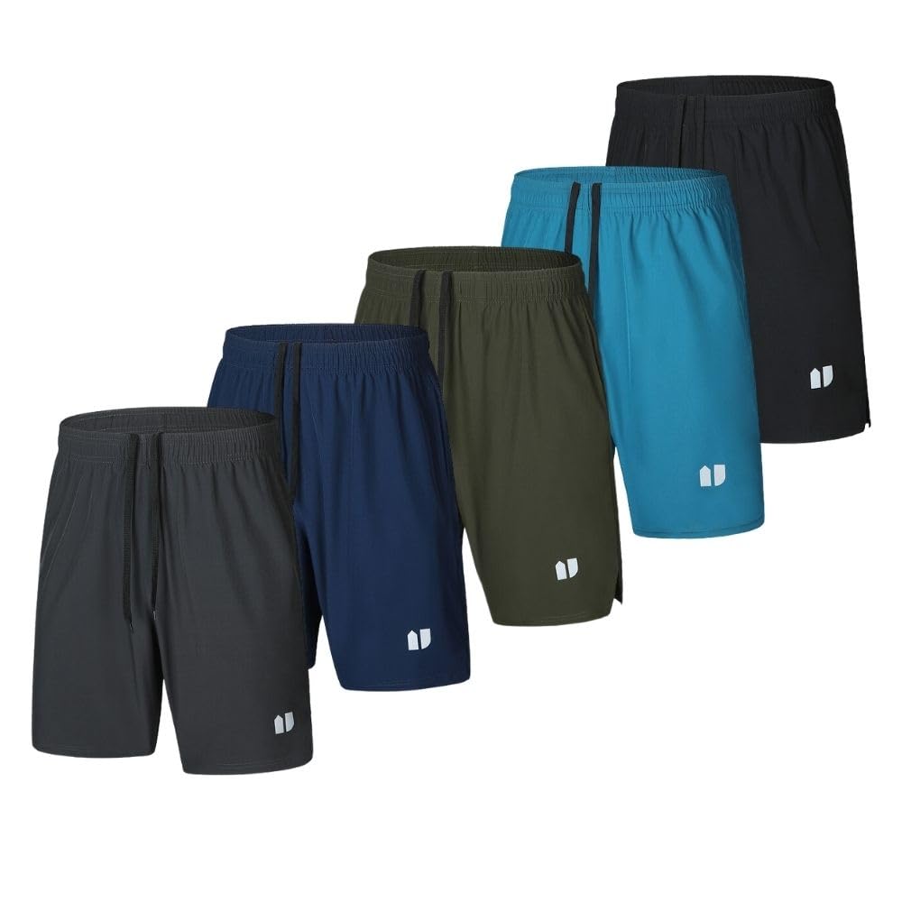 5 Pack Mens Running Shorts Quick Dry Jogging Shorts Mens Sports Shorts with Pockets Elastic Waist