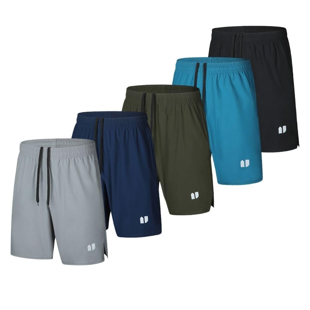 5 Pack Mens Running Shorts Quick Dry Jogging Shorts Mens Sports Shorts with Pockets Elastic Waist