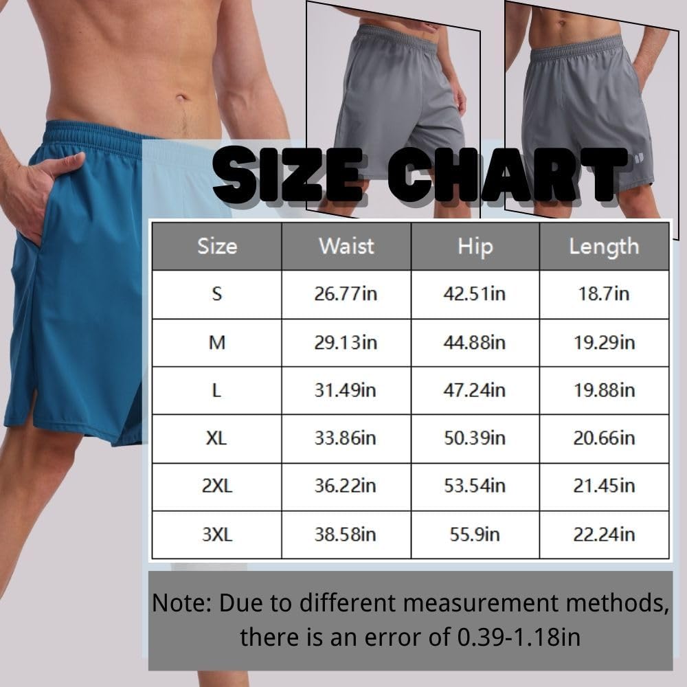 5 Pack Mens Running Shorts Quick Dry Jogging Shorts Mens Sports Shorts with Pockets Elastic Waist
