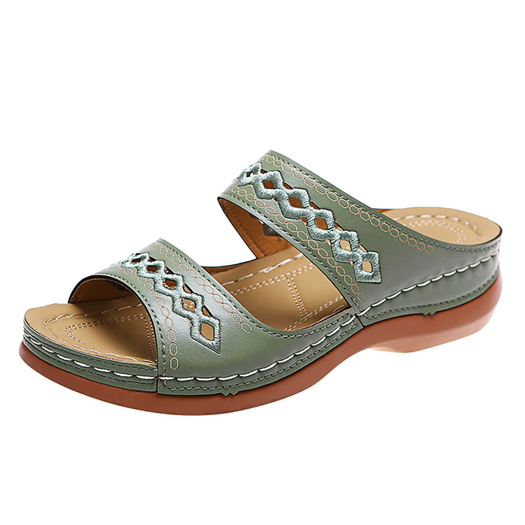 Women's Summer Comfortable Leather Shoes Orthopedic Women's Comfort Chic Summer Lightweight Leather Slides with Buckle Wedge Shoe Thick Wedges Leather Mules for Women