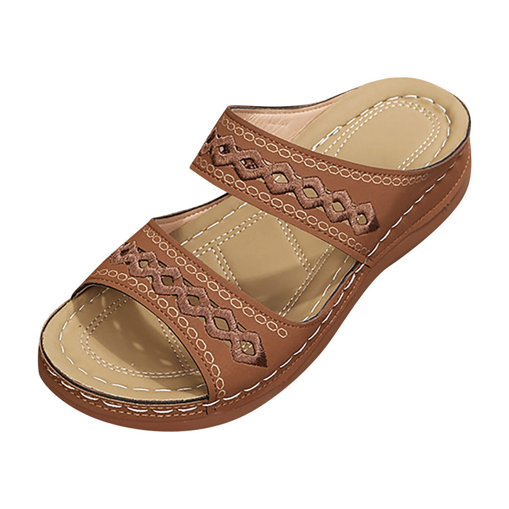 Women's Summer Comfortable Leather Shoes Orthopedic Women's Comfort Chic Summer Lightweight Leather Slides with Buckle Wedge Shoe Thick Wedges Leather Mules for Women