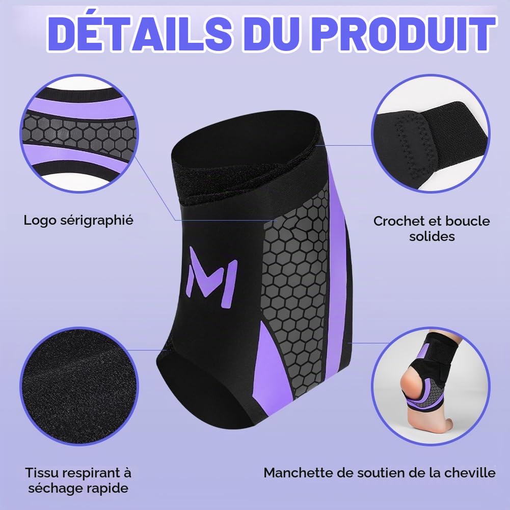 Beugo 2PCS Chevillère Réglable,Respirante, Légère, Violet foncé