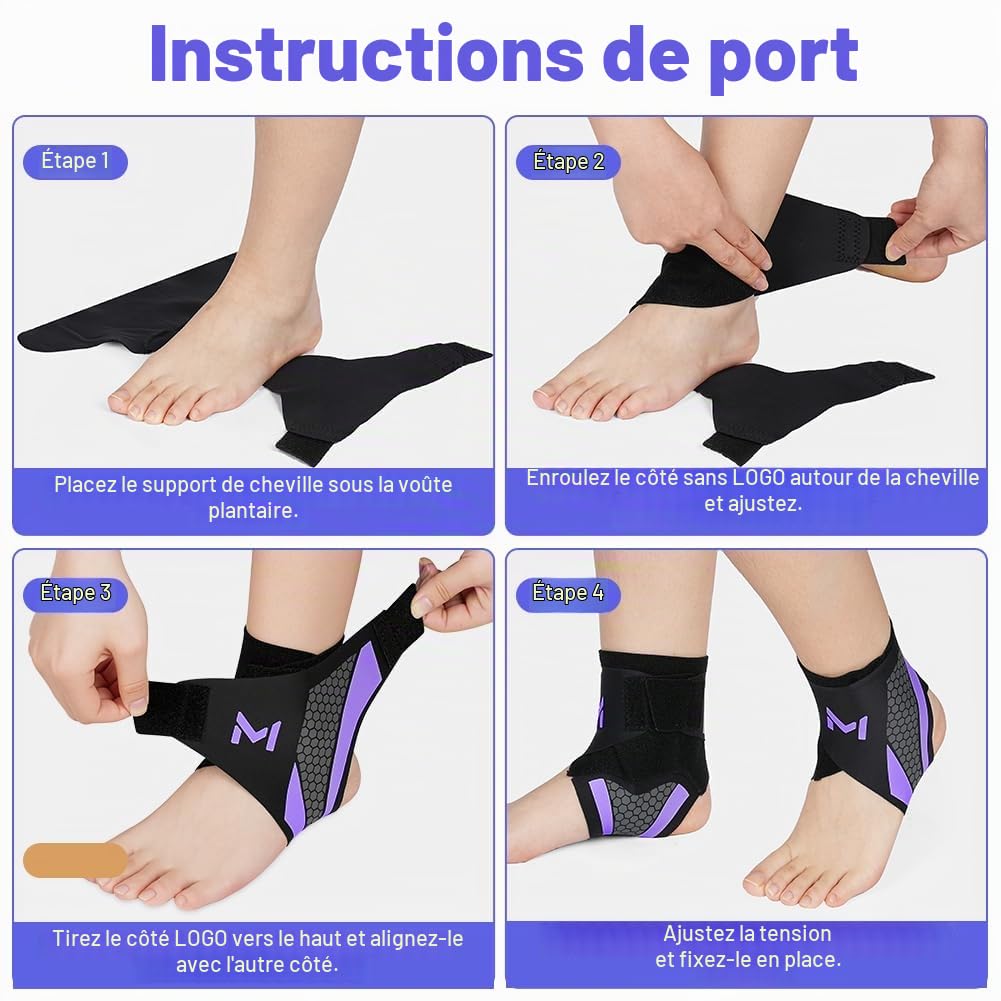 Beugo 2PCS Chevillère Réglable,Respirante, Légère, Violet foncé
