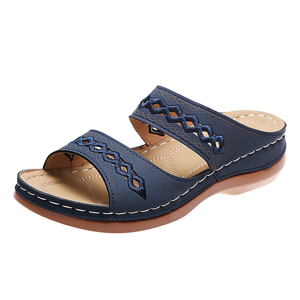 Women's Summer Comfortable Leather Shoes Orthopedic Women's Comfort Chic Summer Lightweight Leather Slides with Buckle Wedge Shoe Thick Wedges Leather Mules for Women