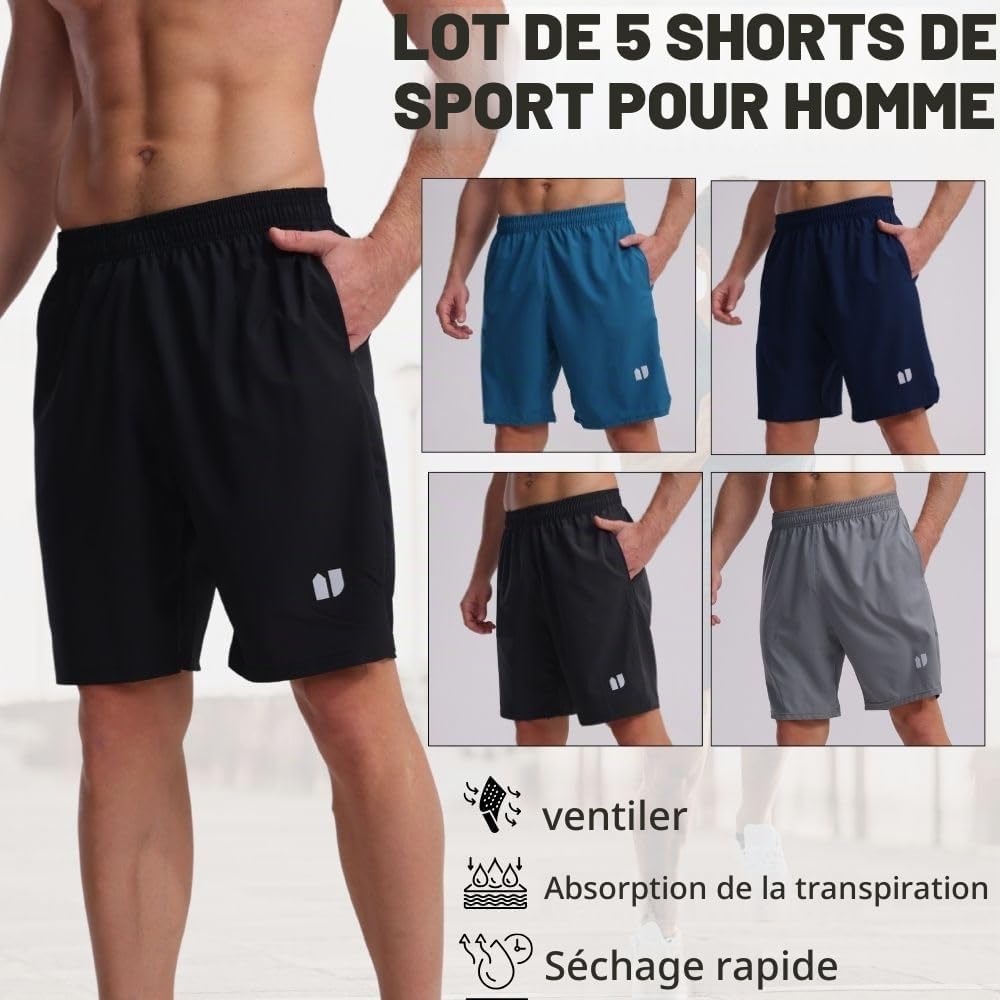5 Pack Mens Running Shorts Quick Dry Jogging Shorts Mens Sports Shorts with Pockets Elastic Waist