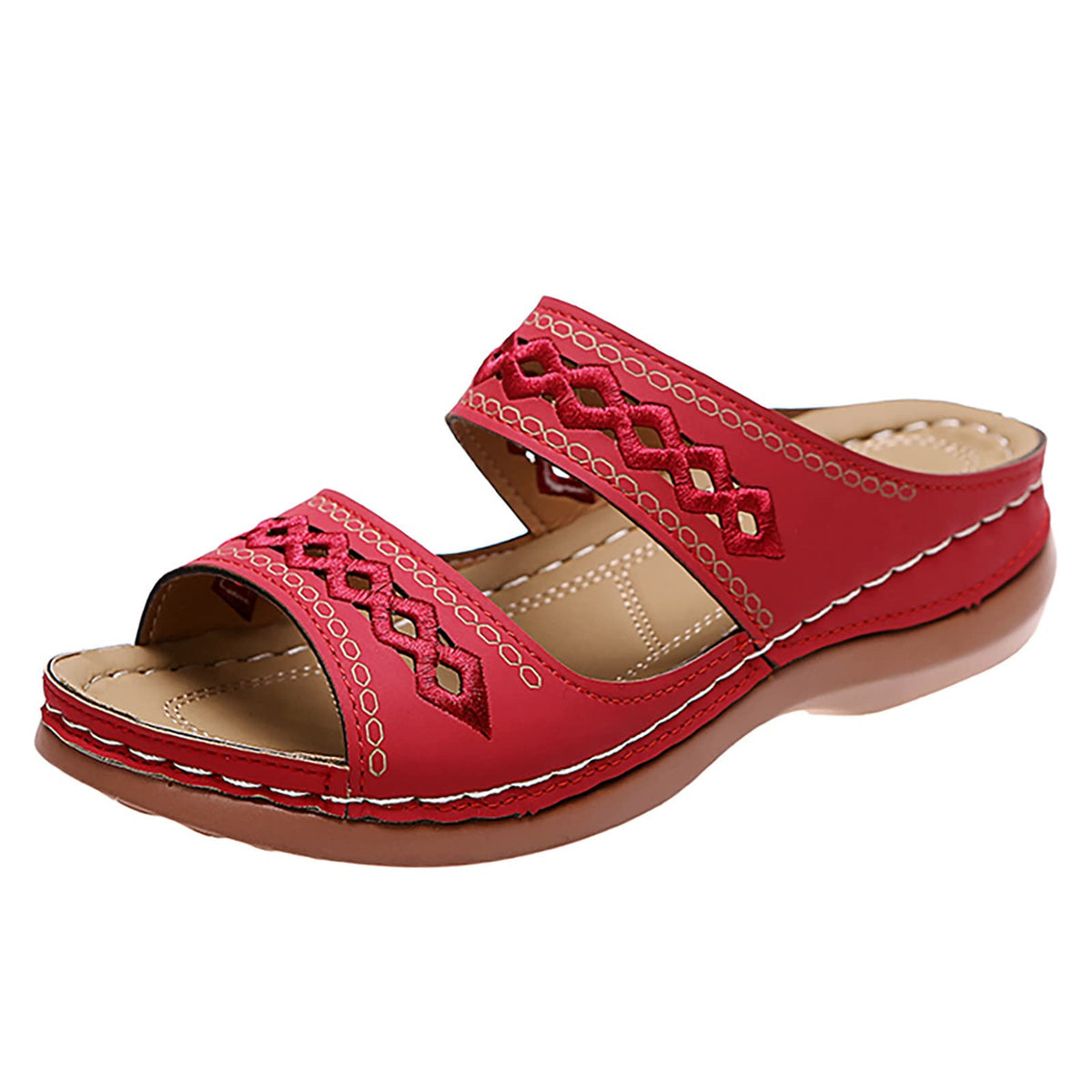 Women's Summer Comfortable Leather Shoes Orthopedic Women's Comfort Chic Summer Lightweight Leather Slides with Buckle Wedge Shoe Thick Wedges Leather Mules for Women