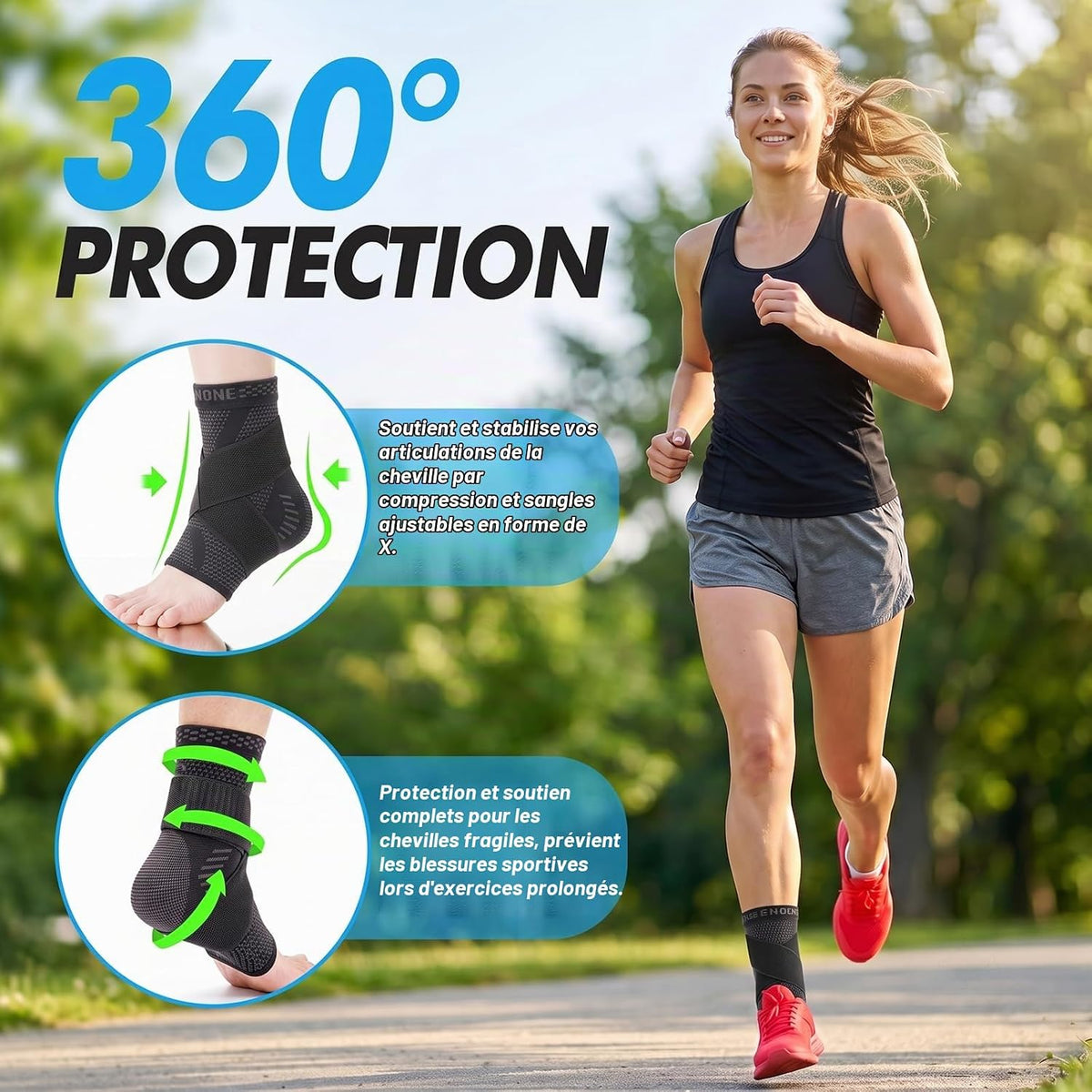 Lusenone Adjustable Ankle Support Sprain, Sports Support Ankle Brace Compression for Sprain, Plantar Fasciitis, Tendonitis Achilles Tendonitis, Right and Left Ankle Guard, Black