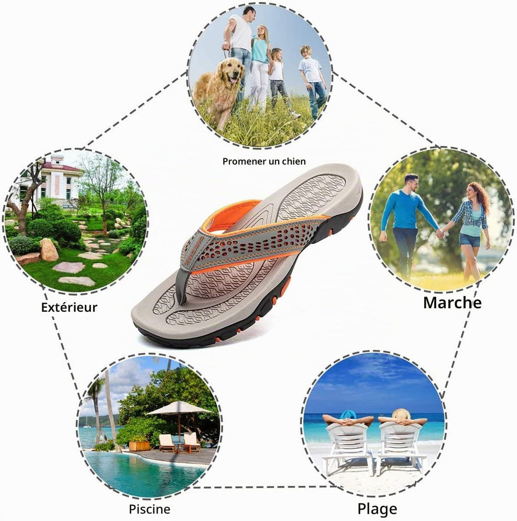 ChayChax Men's Flip-Flops Sports Sandals Arch Support Flip Flop Shoes Beach and Pool Non-Slip