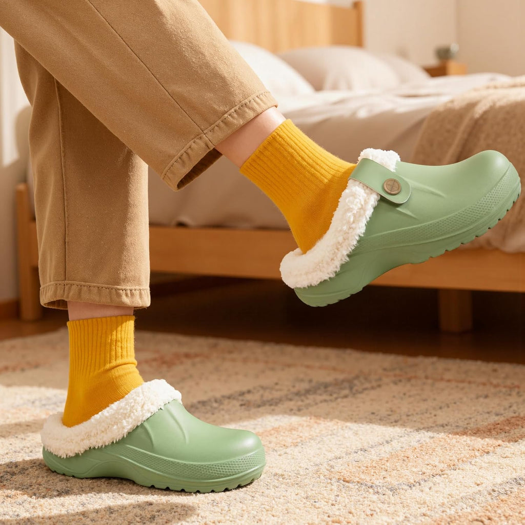 ChayChax Femme Hiver Sabots Fourrées Homme Pantoufles Chaud Peluche Chaussons Maison Imperméables Chaussures de Jardin Intérieur et Extérieur