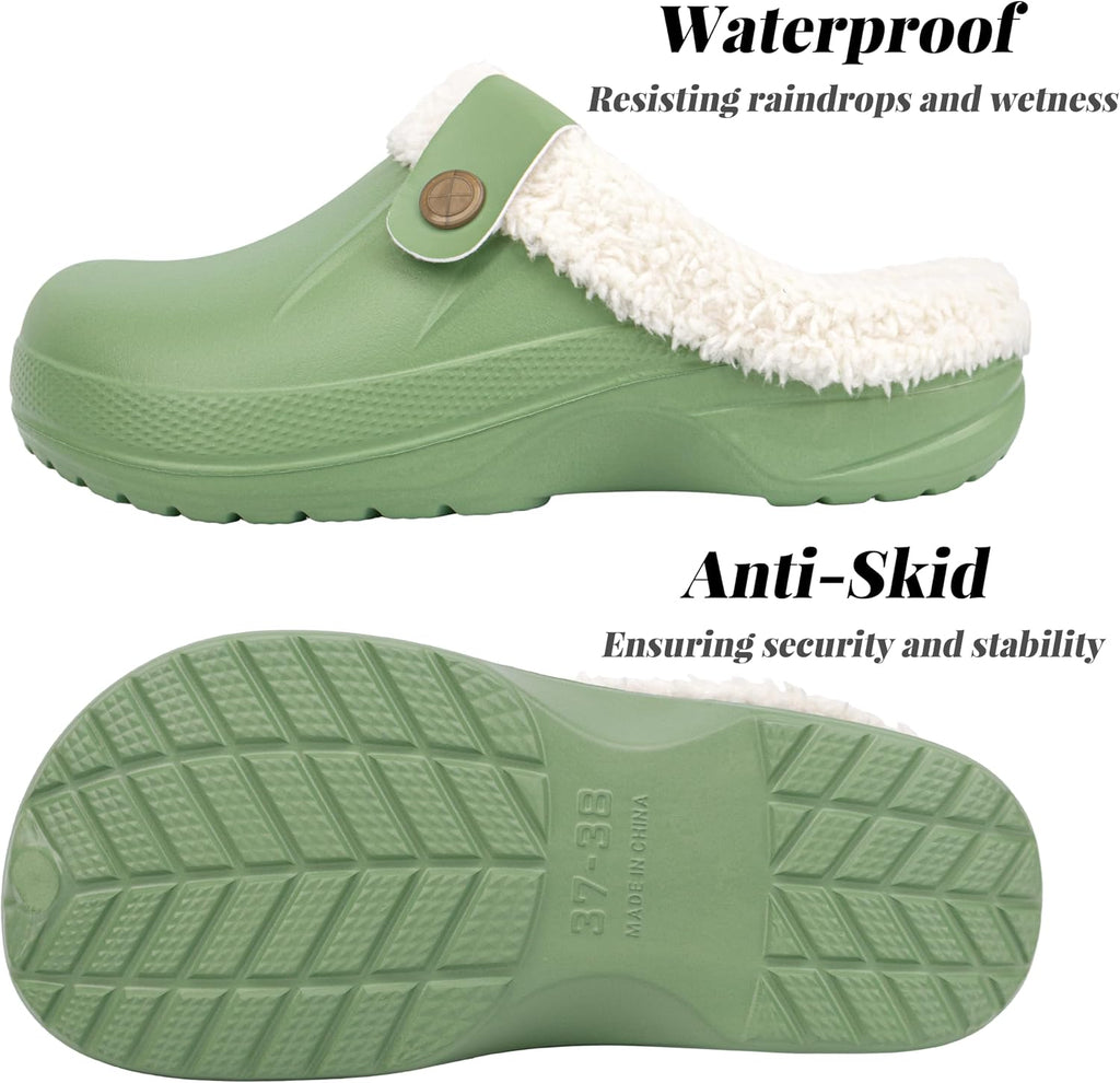 ChayChax Femme Hiver Sabots Fourrées Homme Pantoufles Chaud Peluche Chaussons Maison Imperméables Chaussures de Jardin Intérieur et Extérieur