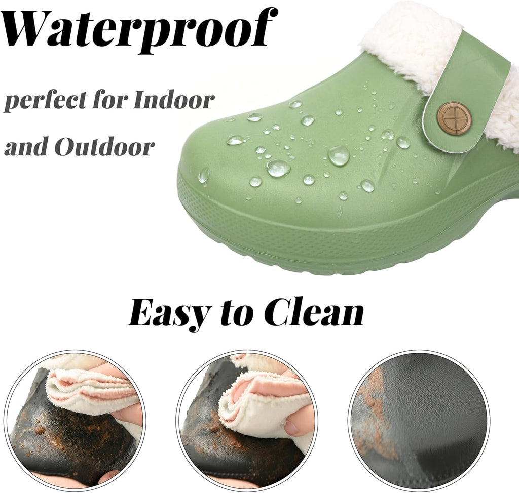 ChayChax Femme Hiver Sabots Fourrées Homme Pantoufles Chaud Peluche Chaussons Maison Imperméables Chaussures de Jardin Intérieur et Extérieur