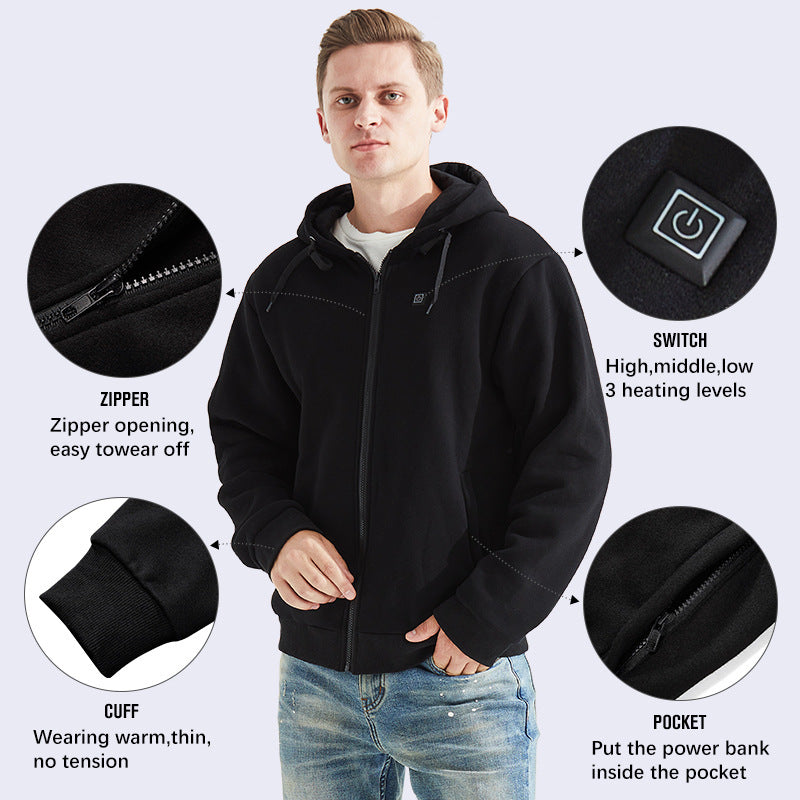 USB heated hoodie, comfortable and warm, power bank, charging and heating hoodie, heating jacket, electric heating jacket