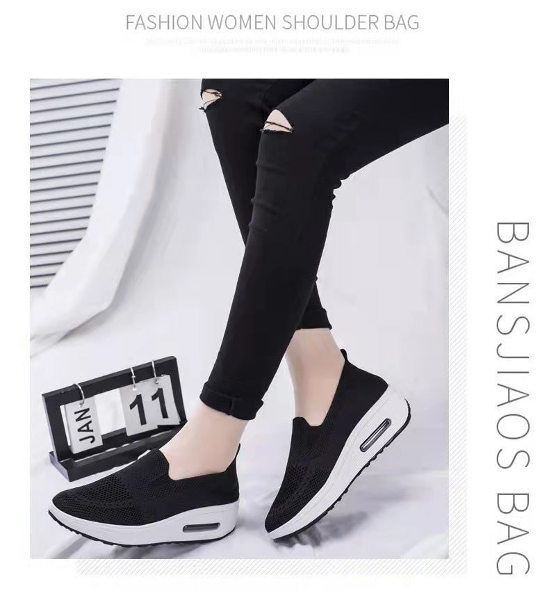 Women's Sports Shoes Cross-Border Foreign Trade 2026Casual Shoes Mesh Slip-On Height-Increasing Walking Shoes for Women