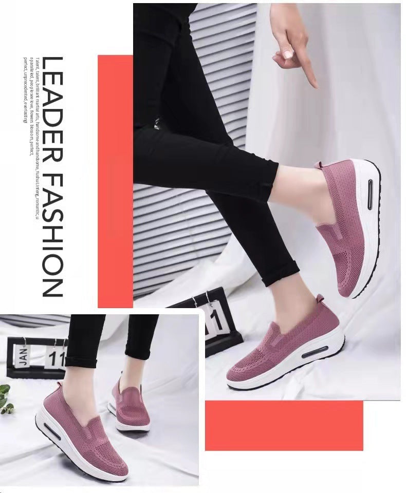 Women's Sports Shoes Cross-Border Foreign Trade 2026Casual Shoes Mesh Slip-On Height-Increasing Walking Shoes for Women