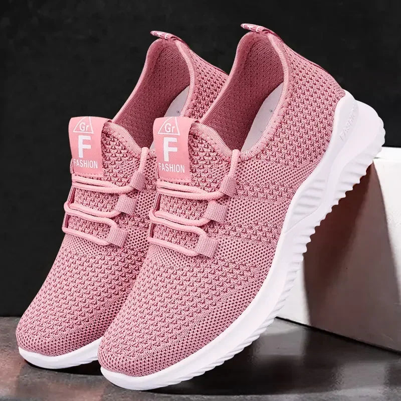 Chaussures de sport décontractées pour femmes en couleurs unies avec empeigne en tricot et semelles souples pour la course à pied, le tennis et les entraînements, idéales pour les voyages
