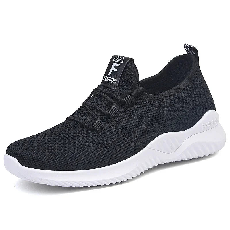 Chaussures de sport décontractées pour femmes en couleurs unies avec empeigne en tricot et semelles souples pour la course à pied, le tennis et les entraînements, idéales pour les voyages
