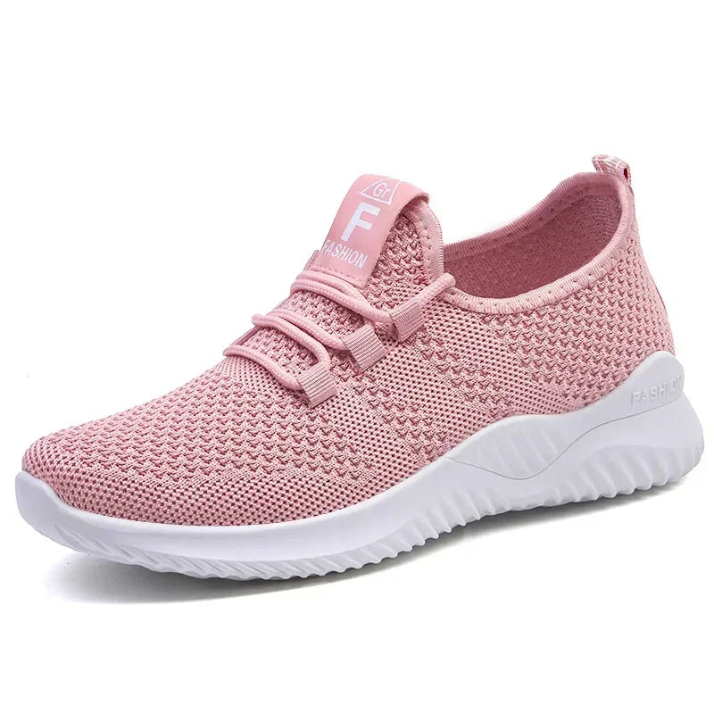 Chaussures de sport décontractées pour femmes en couleurs unies avec empeigne en tricot et semelles souples pour la course à pied, le tennis et les entraînements, idéales pour les voyages