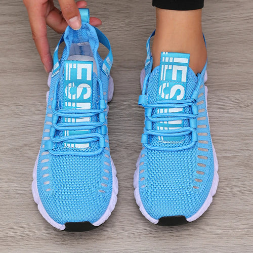 Chaussures de sport pour femmes maille légère semelle souple sangle de Jogging respirant mode sport marche décontracté Tennis chaussures plates pour hommes