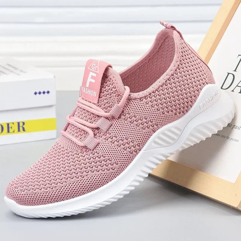Chaussures de sport décontractées pour femmes en couleurs unies avec empeigne en tricot et semelles souples pour la course à pied, le tennis et les entraînements, idéales pour les voyages