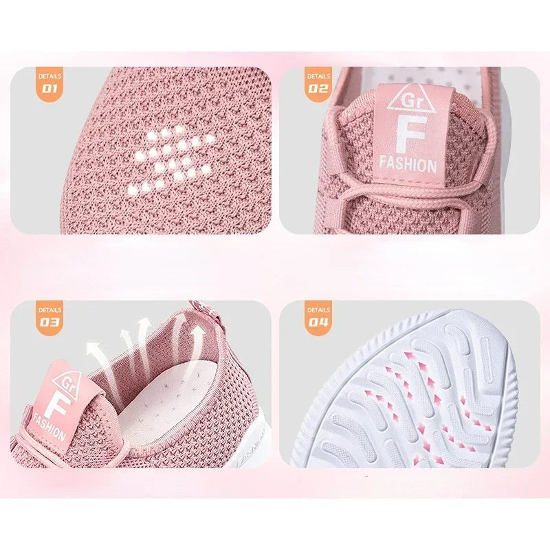 Chaussures de sport décontractées pour femmes en couleurs unies avec empeigne en tricot et semelles souples pour la course à pied, le tennis et les entraînements, idéales pour les voyages